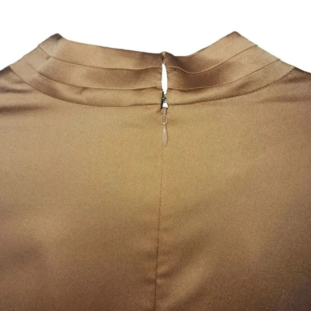 Misook Satin Pleated Twist Neck Blouse Sleeveless Gold Size Medium - Picture 8 of 10